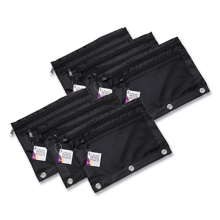 Charles Leonard Two-Pocket Binder-Insertable Pencil Pouch with Mesh Front, 11 x 9, Black, 6PK 76356